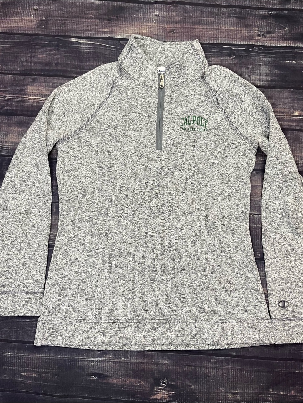 Champion Grey Heather Quarter-Zip Pullover with Green Embroidery
